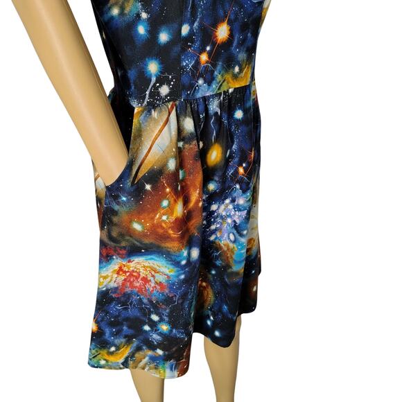 Blue ModCloth Fervour Dress Galaxy Fit & Flare Back Zipper Sleeveless Size Small - Picture 3 of 8